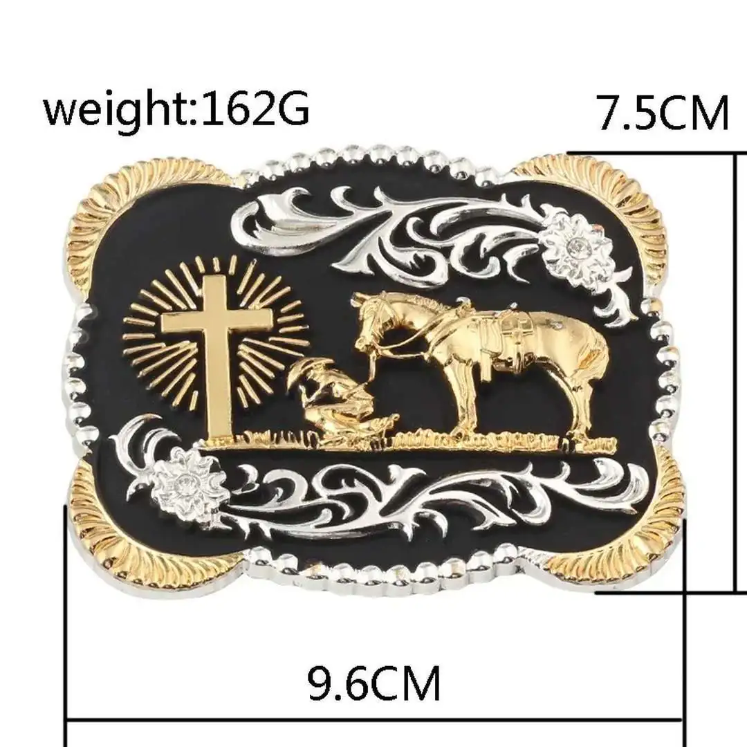 Praying Cowboy Black and Gold Belt Buckle