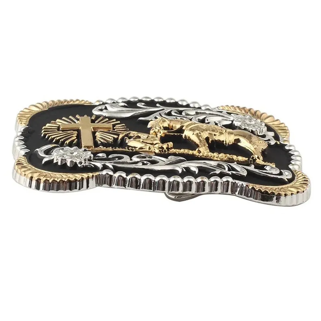 Praying Cowboy Black and Gold Belt Buckle