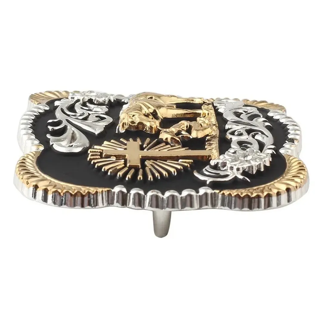 Praying Cowboy Black and Gold Belt Buckle