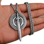 Runic Sword With Sheild Stainless Steel Necklace Silver