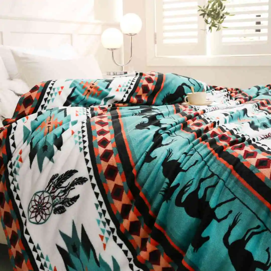 teal horse plush blanket krazy bear trading post 2