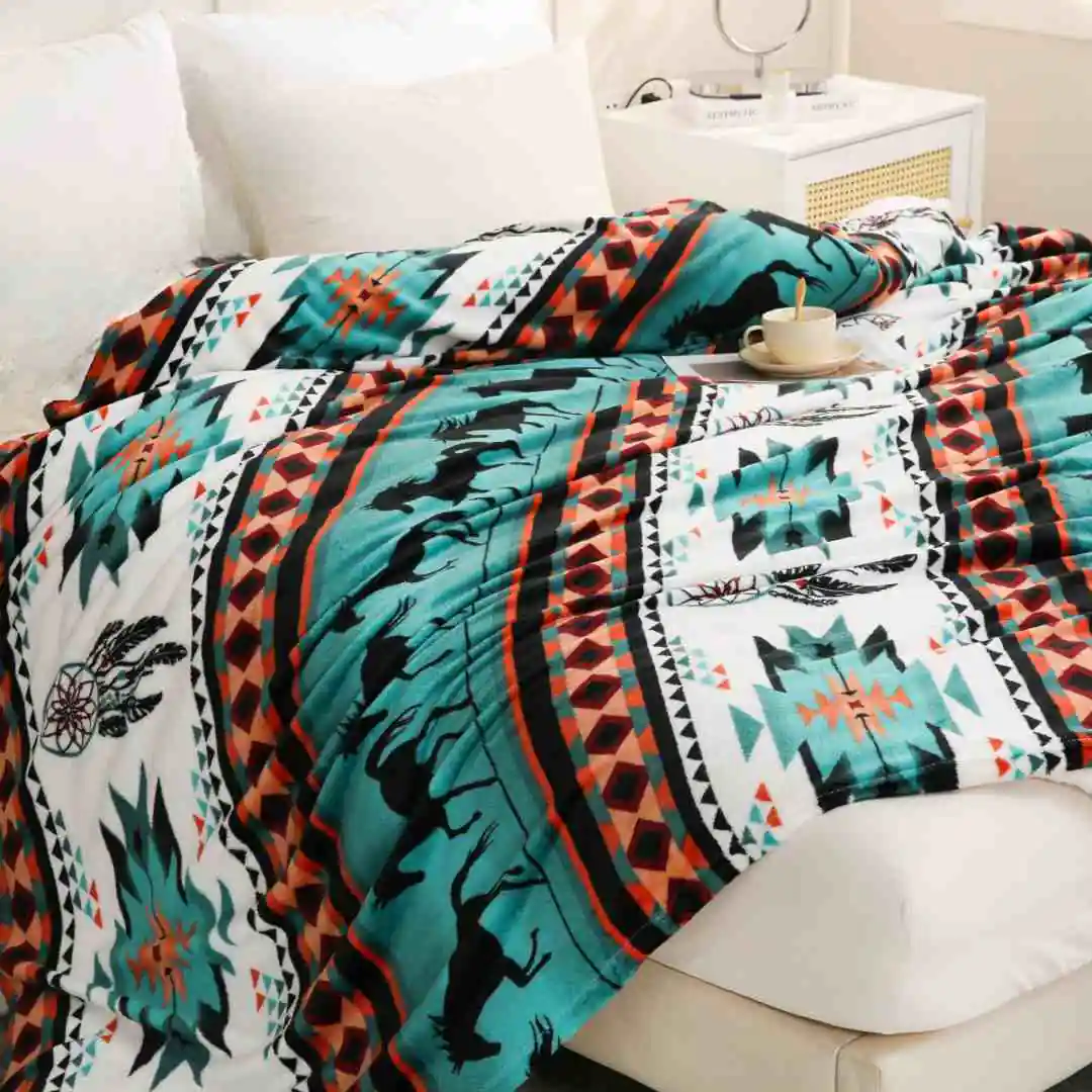 teal horse plush blanket krazy bear trading post 4