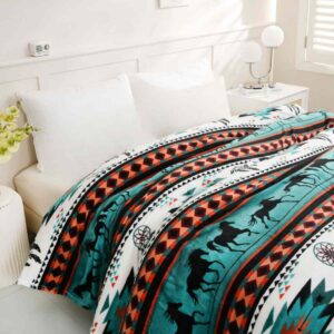 Teal Horse Plush Blanket Twin