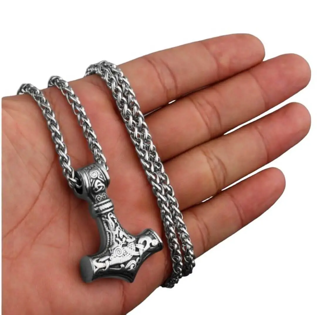 Thor Hammer Stainless Steel Necklace 1 Silver