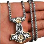 Thor Hammer With Wolf Stainless Steel Necklace 5 Gold