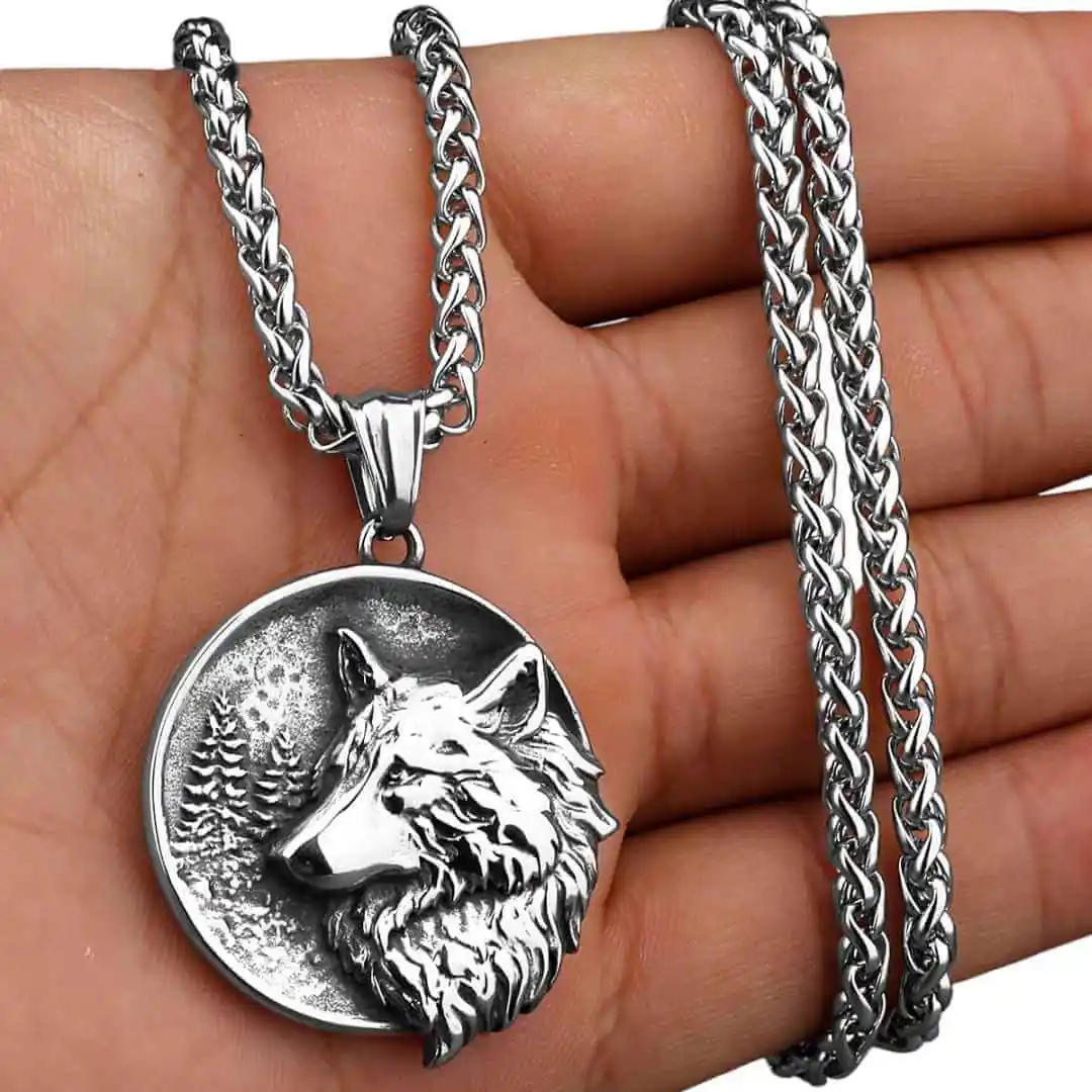 Wolf Stainless Steel Necklace 2 Silver