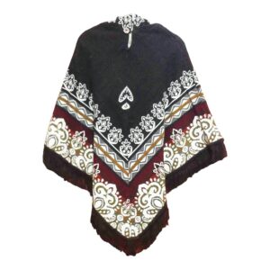 Ecuador Poncho Geometric Diamond Black Burgundy 1