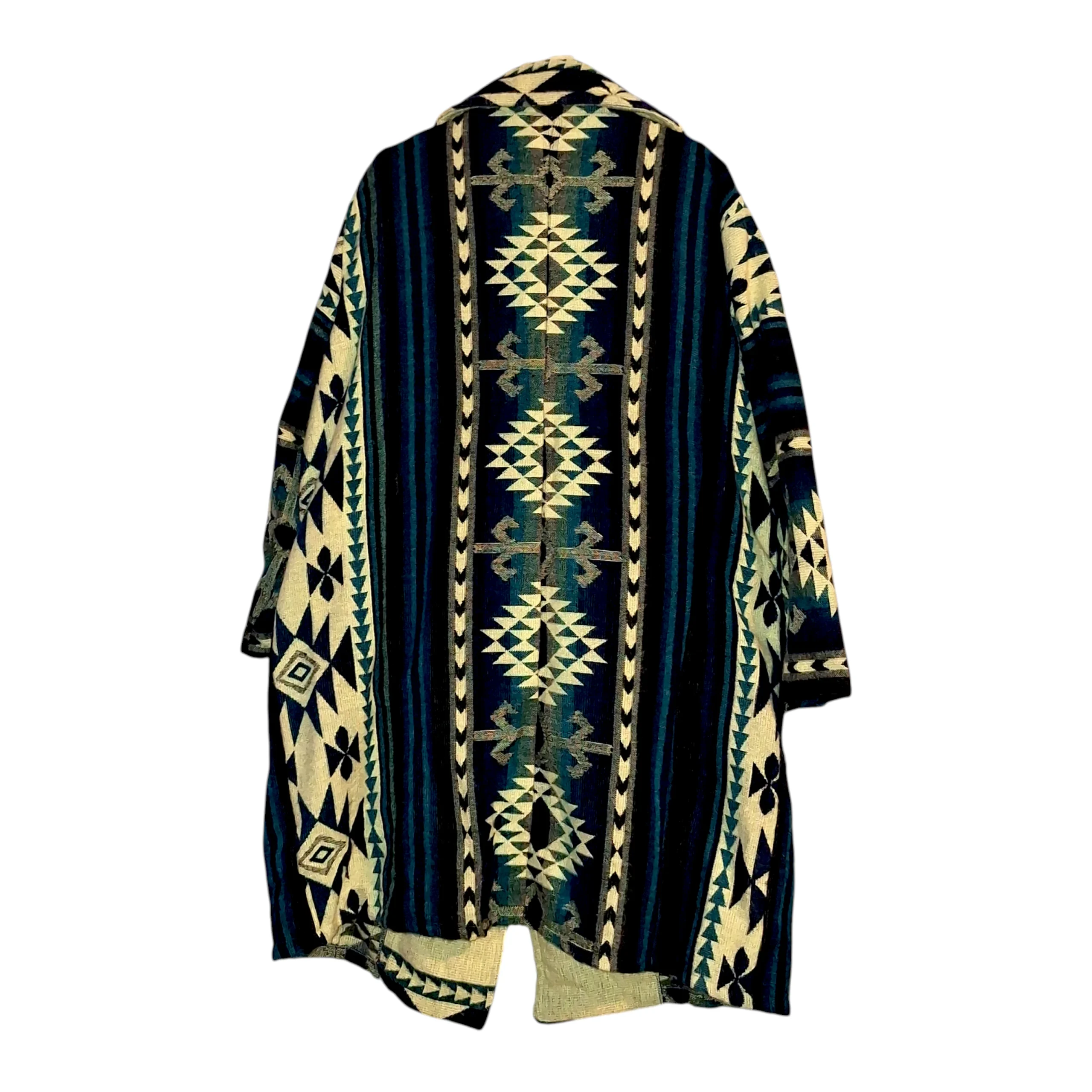 Ecuador alpaca wool Native Design Blue and White long coat Size 3X