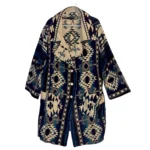 Ecuador alpaca wool Native Design Blue and White long coat Size 3X