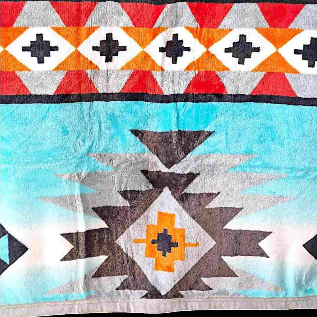 Blue and Gray with Steer Skull Native Design - Plush Fleece Blanket