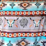 Blue and Gray with Steer Skull Native Design - Plush Fleece Blanket