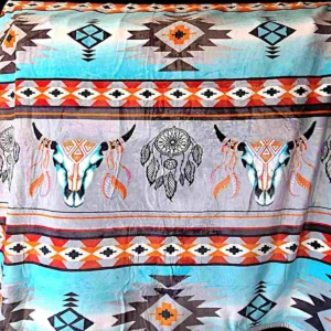 Blue and Gray With Steer Skulls - Plush Fleece Blanket