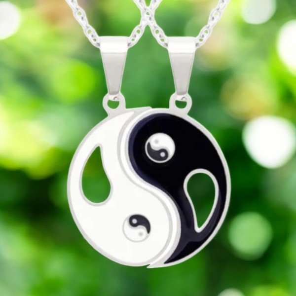 Stainless Steel Yin Yang Couples Necklace Set