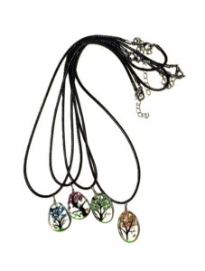 Glass Oval Pressed Flowers Black Cord Necklace
