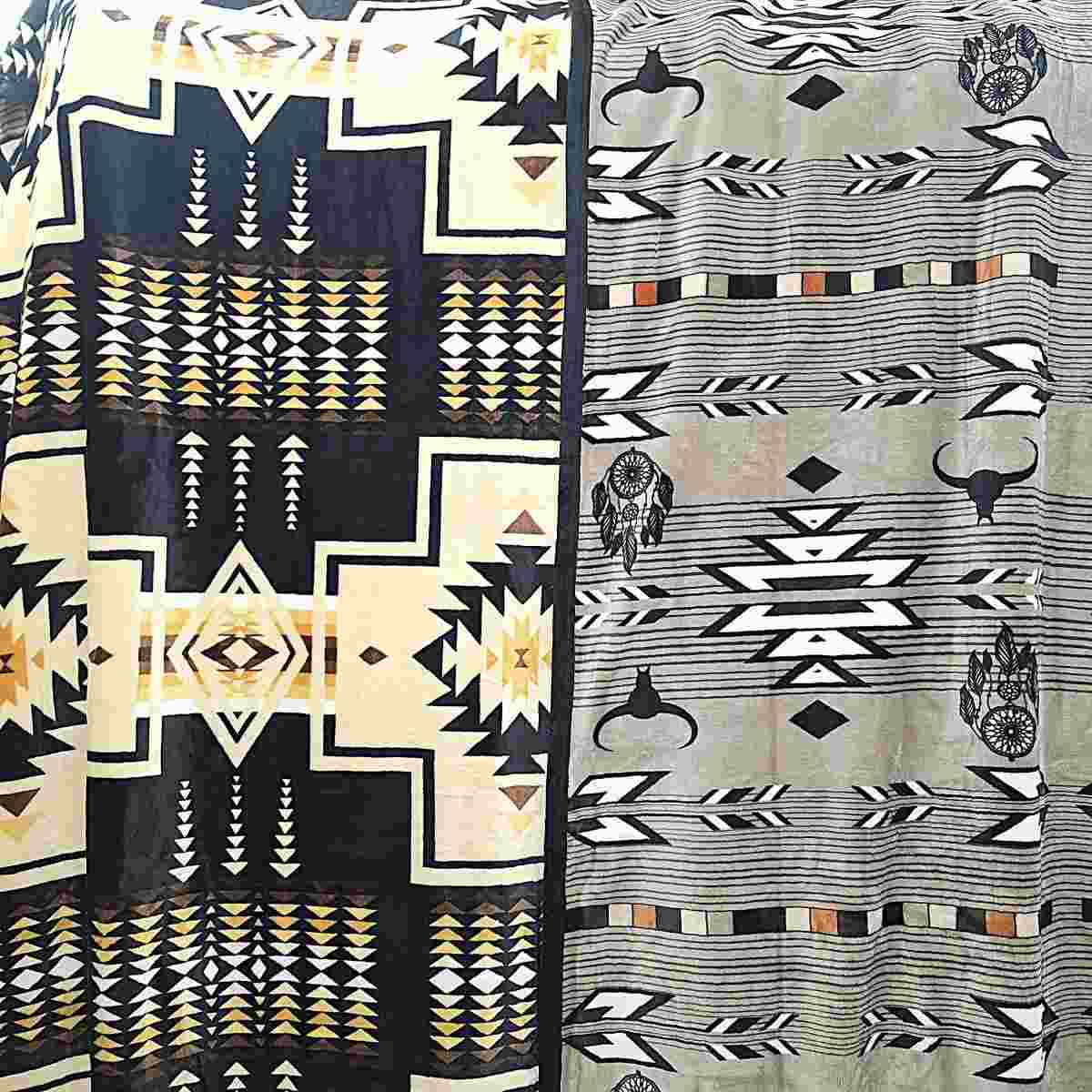 Black Yellow Chakana and Brown Southwest Design - Two Ply Reversible - Plush Fleece BlanketÂ