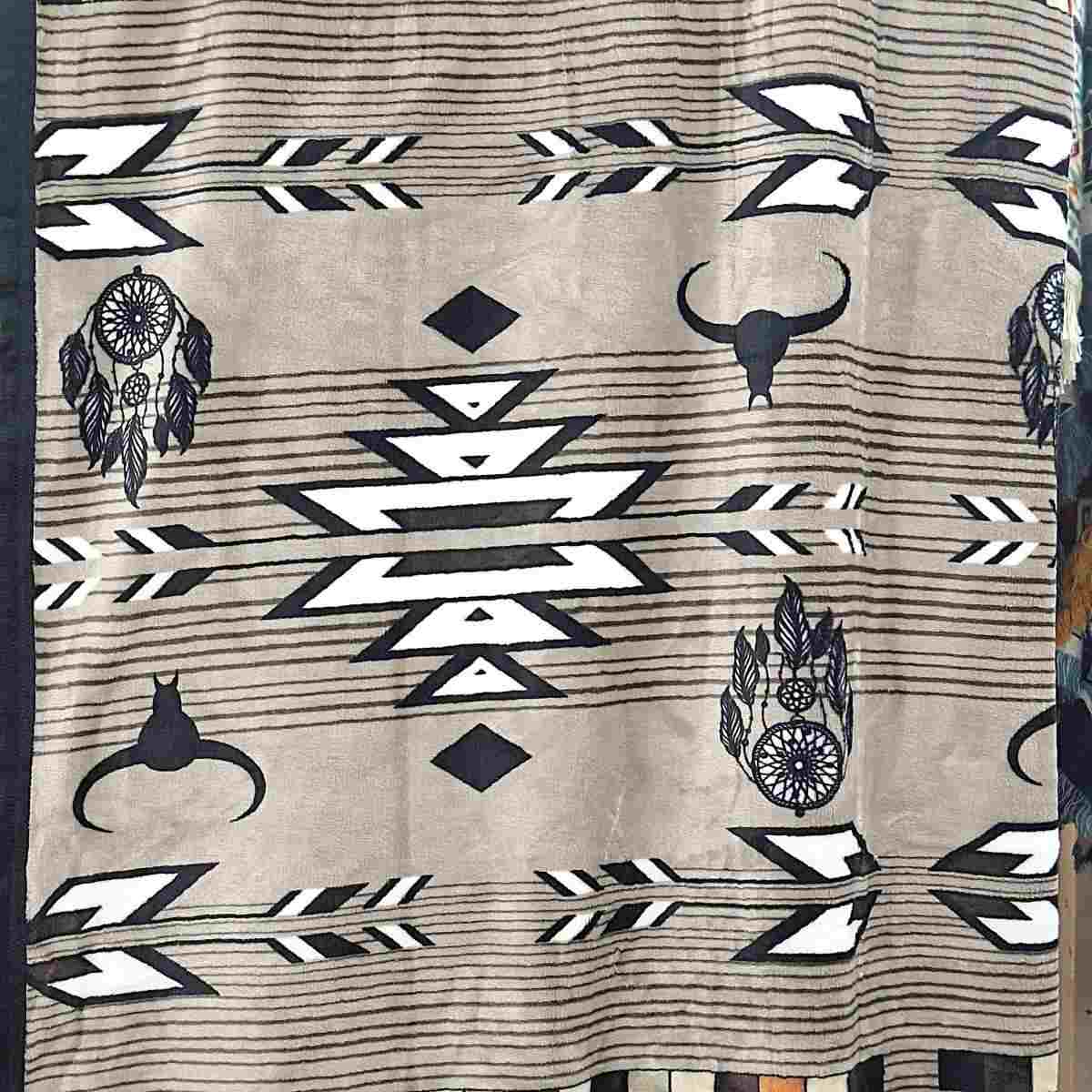 Black Yellow Chakana and Brown Southwest Design - Two Ply Reversible - Plush Fleece Blanket