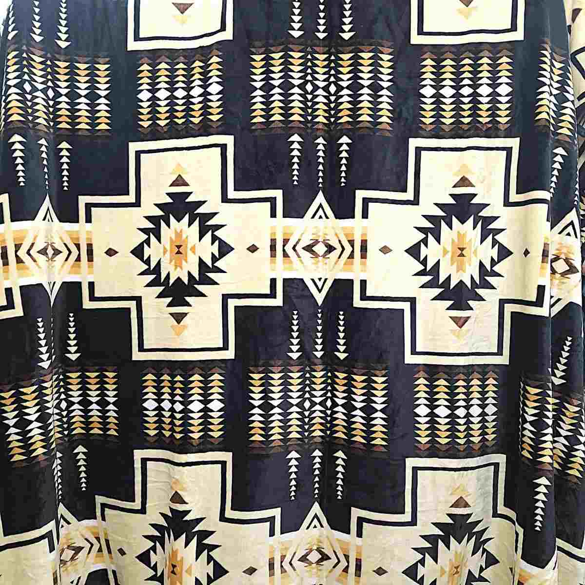 Black Yellow Chakana and Brown Southwest Design - Two Ply Reversible - Plush Fleece Blanket