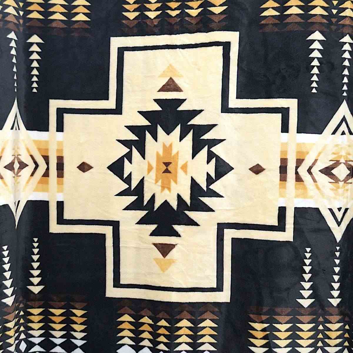 Black Yellow Chakana and Brown Southwest Design - Two Ply Reversible - Plush Fleece Blanket