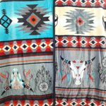 Blue Gray with Steer Skulls and Gray White with Steer Skulls - Two Ply Reversible - Plush Fleece BlanketÂ