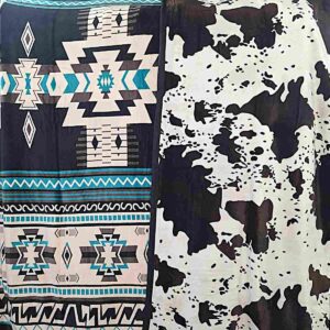 Off White Black Brown Turquoise and Cow - Two Ply Reversible - Plush Fleece Blanket 
