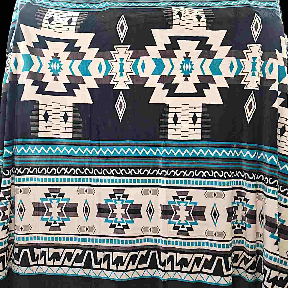 Off White Black Brown Turquoise and Cow - Two Ply Reversible - Plush Fleece BlanketĀ