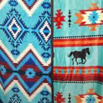 Turquoise with Horses and Blues in Native Design - Two Ply Reversible - Plush Fleece Blanket