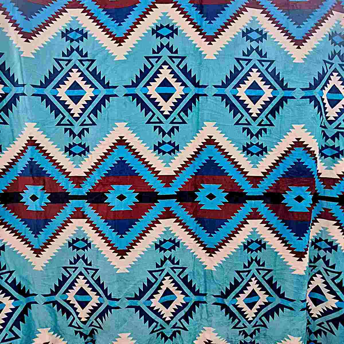 Turquoise with Horses and Blues in Native Design - Two Ply Reversible - Plush Fleece Blanket