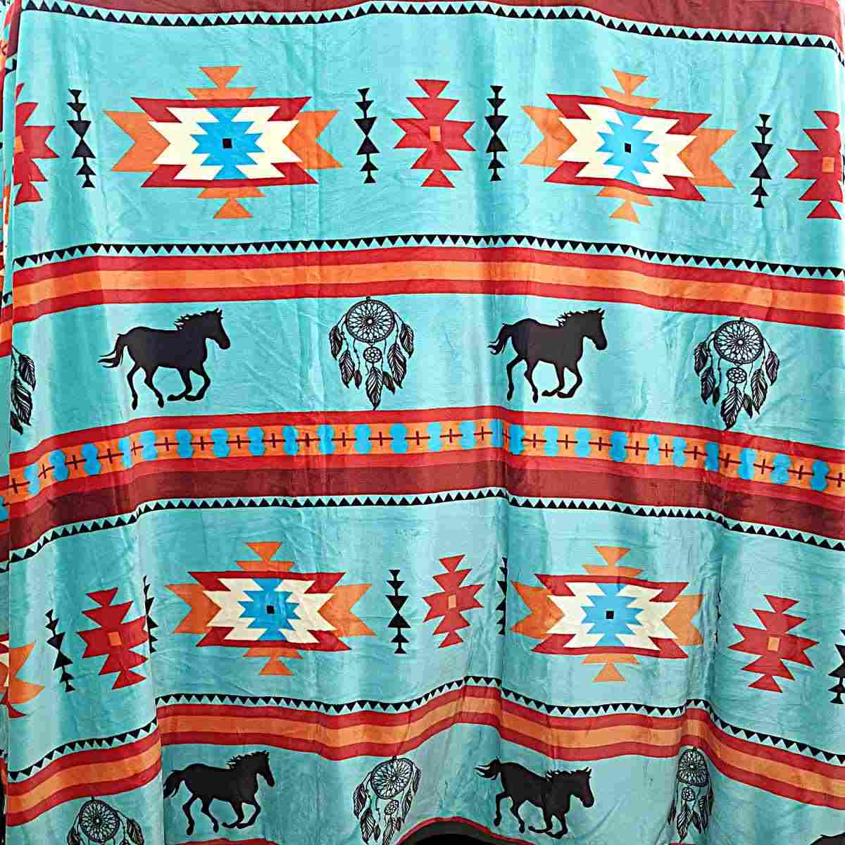 Turquoise with Horses and Teal with Horses - Two Ply Reversible - Plush Fleece Blanket