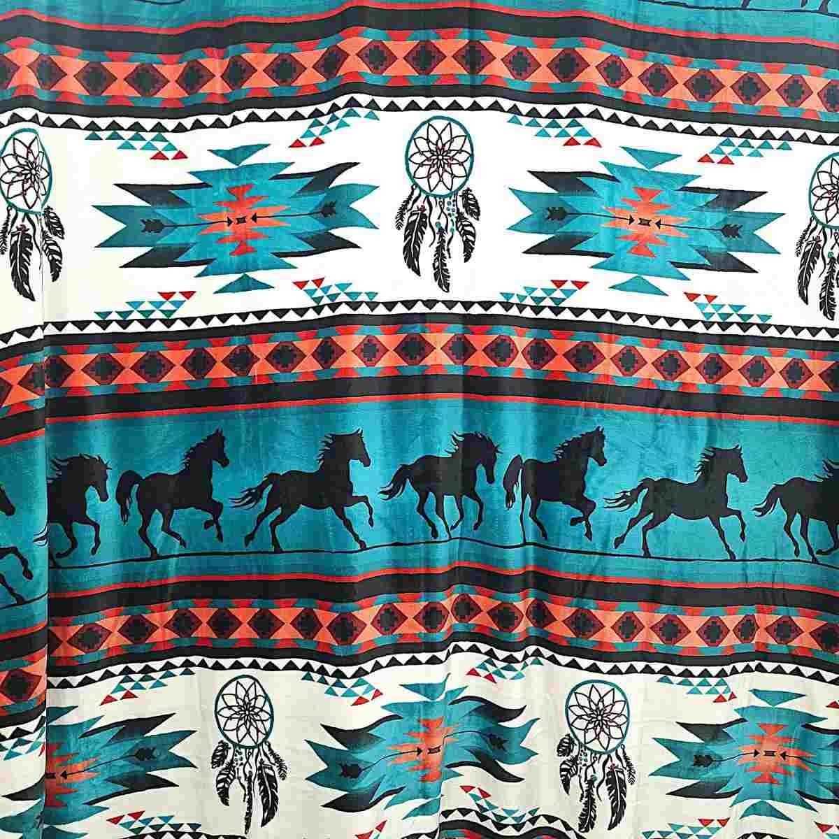 Turquoise with Horses and Teal with Horses - Two Ply Reversible - Plush Fleece Blanket