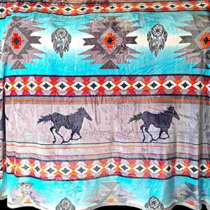Blue and Light Gray with Horses - Plush Fleece Blanket