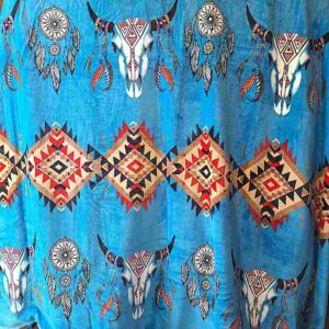 Blue with Brown Accents and Steer Skulls - Plush Fleece Blanket