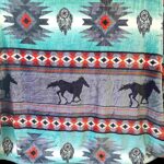 Green and Gray with Horses - Plush Fleece Blanket