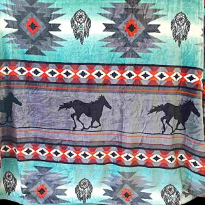 Green and Gray with Horses - Plush Fleece Blanket