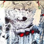 Light Blue and White with Wolf - Plush Fleece Blanket