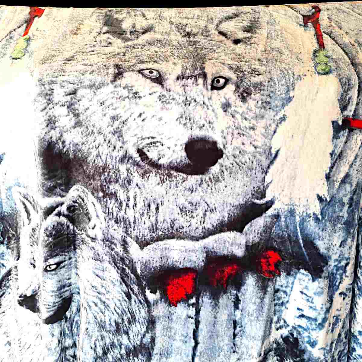 Light Blue and White with Wolf - Plush Fleece Blanket