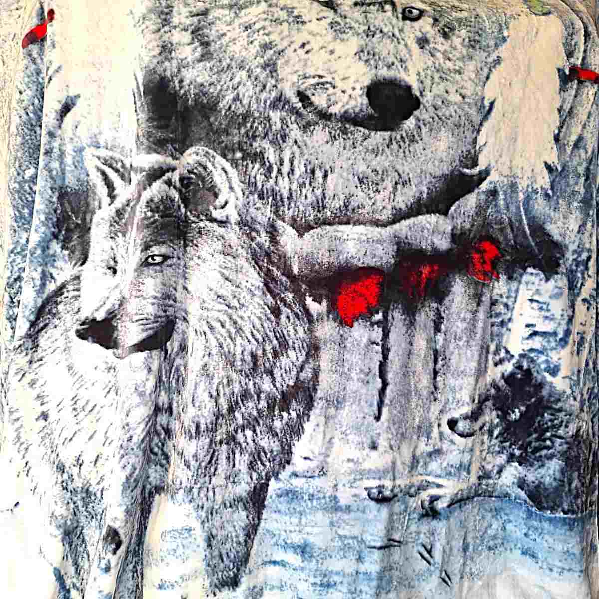 Light Blue and White with Wolf - Plush Fleece Blanket