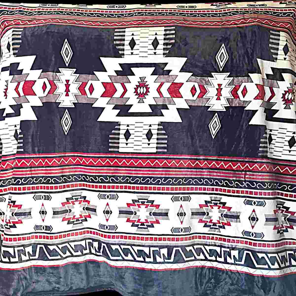 Red Black and White Native Design - Plush Fleece Blanket