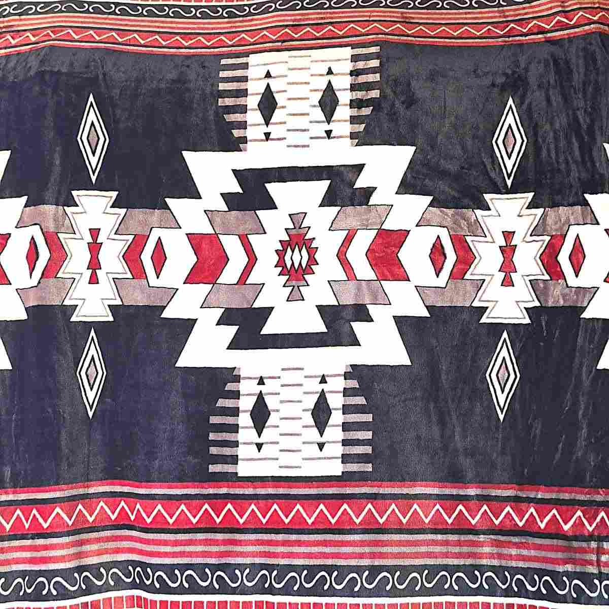 Red Black and White Native Design - Plush Fleece Blanket
