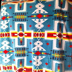 Turquoise and White Native Design - Plush Fleece Blanket