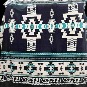 Black White and Teal Native Design - Plush Fleece Blanket
