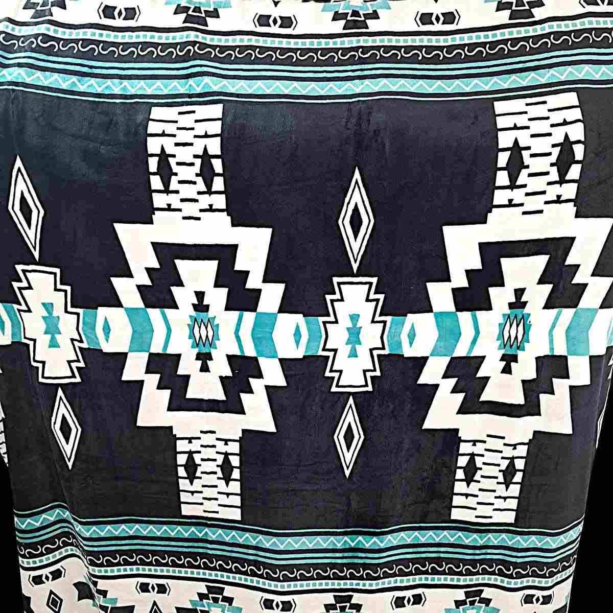 Black White and Teal Native Design - Plush Fleece Blanket