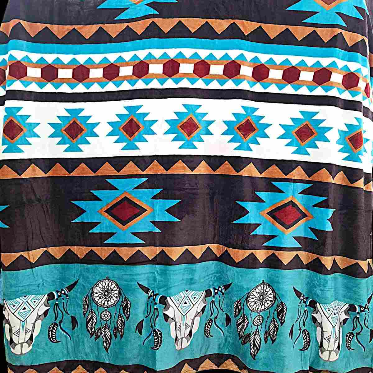 Brown And Green Steer Plush Blanket - Full