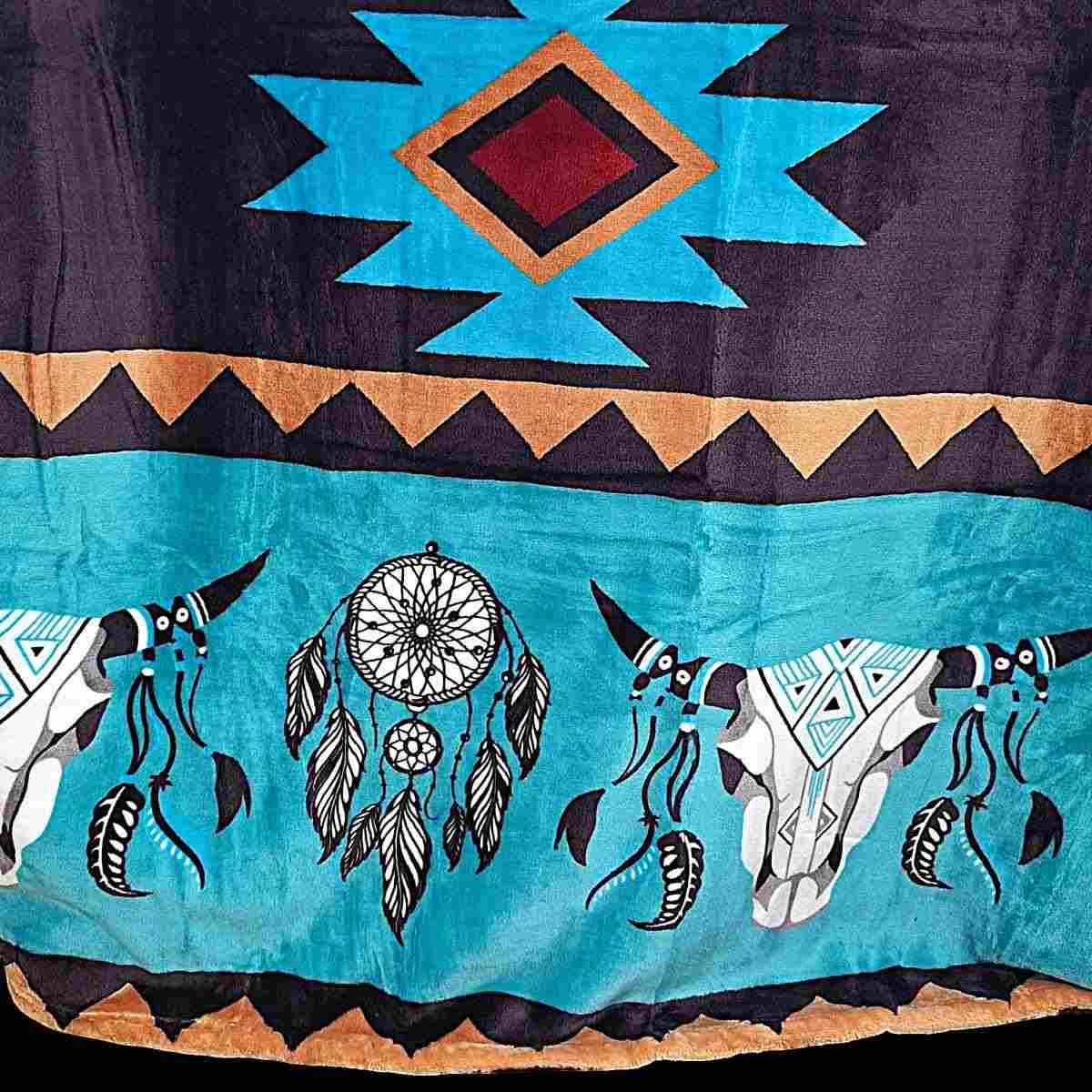 Brown And Green Steer Plush Blanket - Full