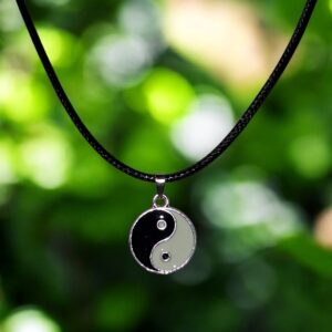 Double Sided Round Yin Yang with Black Cord Necklace