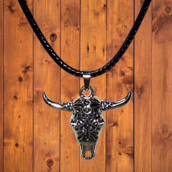 Steer Head on Black Cord Necklace
