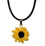 Sunflower on Black Cord Necklace