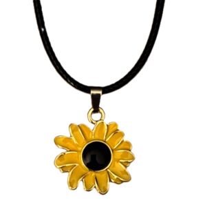 Sunflower on Black Cord Necklace