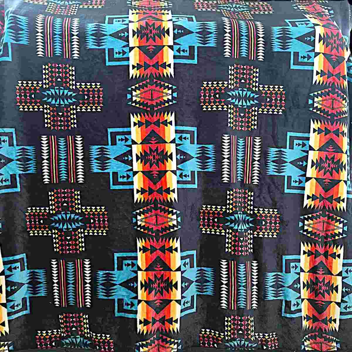 Native Aztec Blanket Black Fire - Plush Fleece Blanket