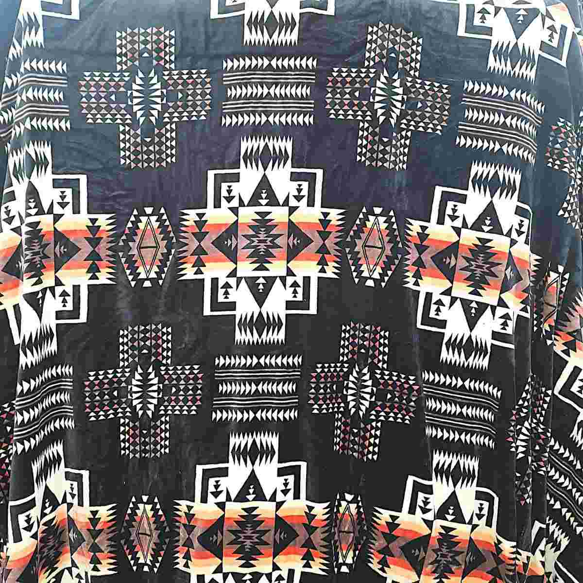 Native Aztec Blanket Black White and Fire - Plush Fleece Blanket
