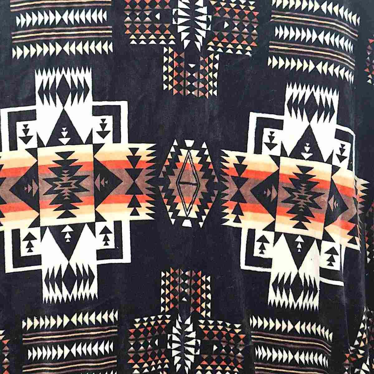 Native Aztec Blanket Black White and Fire - Plush Fleece Blanket